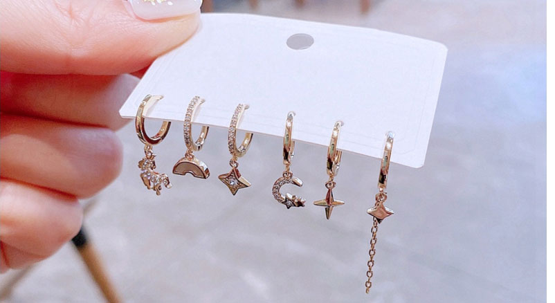 Fashion Gold Color Copper Inlaid Zirconium Star And Moon Unicorn Earrings Set,Earring Set