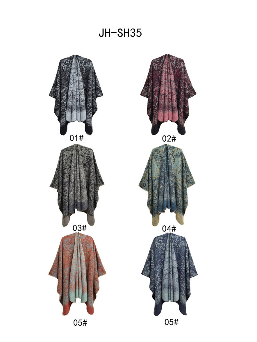 Fashion Sh26-02 Gray Geometric Jacquard Split Shawl,knitting Wool Scaves