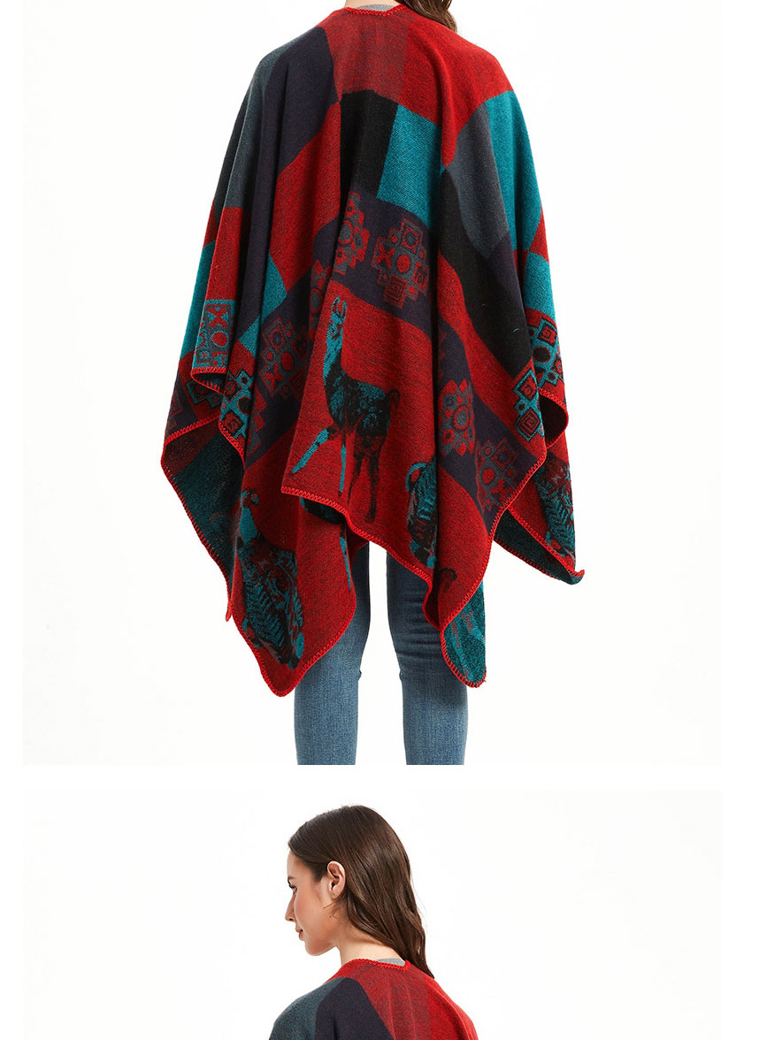 Fashion Sh28-04 Red Geometric Jacquard Split Shawl,knitting Wool Scaves