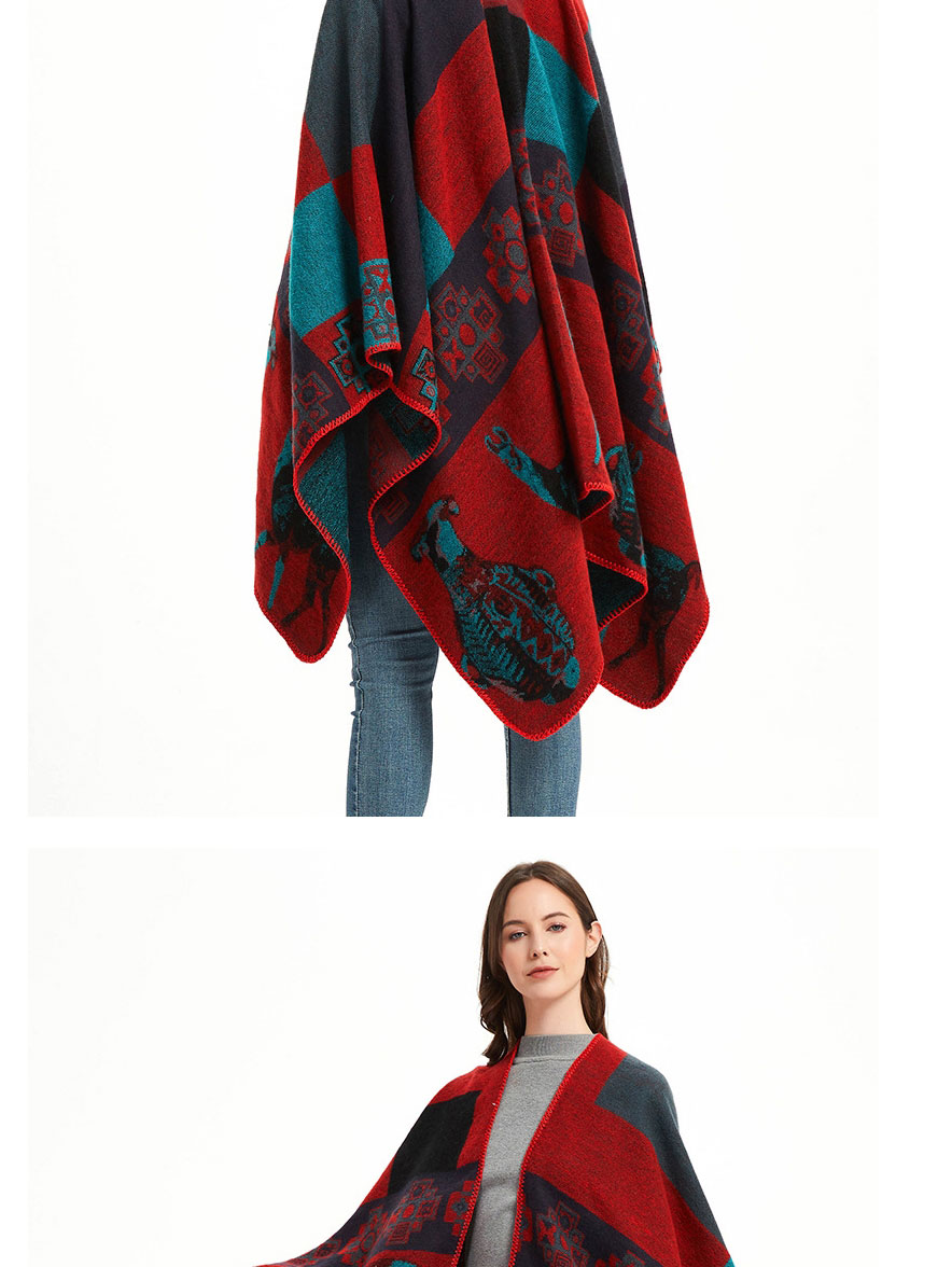 Fashion Sh28-06 Black Red Geometric Jacquard Split Shawl,knitting Wool Scaves