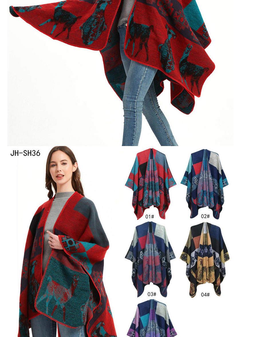 Fashion Sh26-06 Wine Red Geometric Jacquard Split Shawl,knitting Wool Scaves