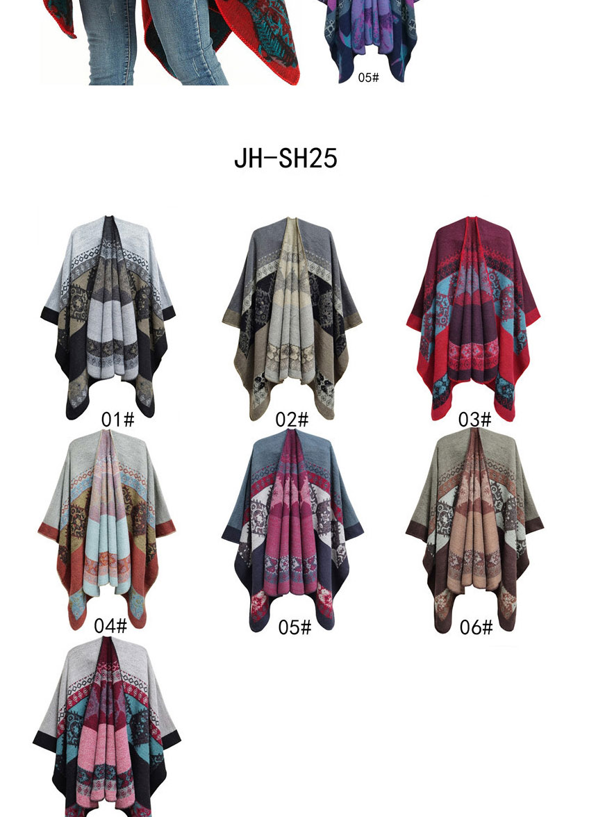 Fashion Sh29-01 Gray Geometric Jacquard Split Shawl,knitting Wool Scaves