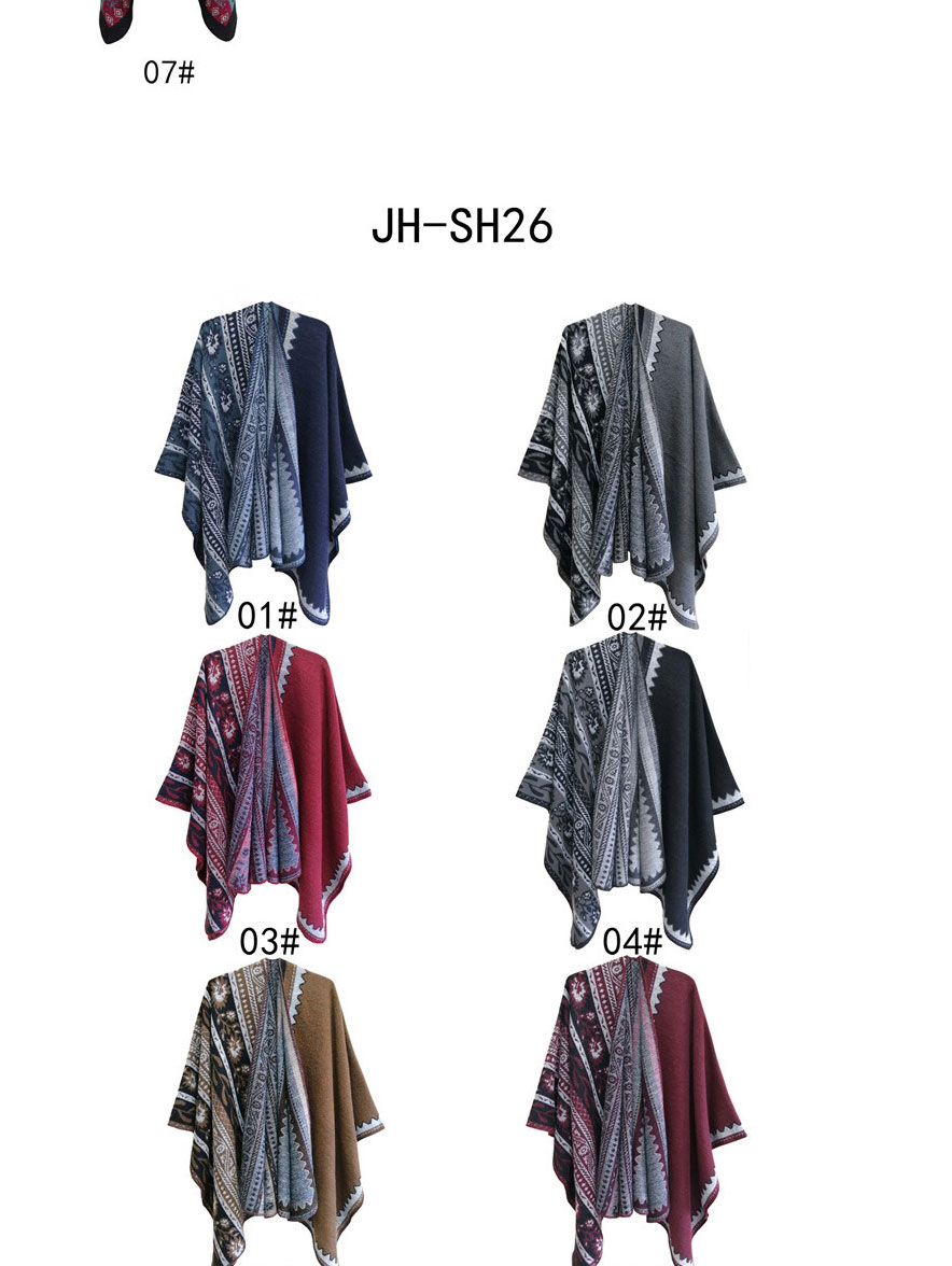 Fashion Sh36-03 Navy Geometric Jacquard Split Shawl,knitting Wool Scaves