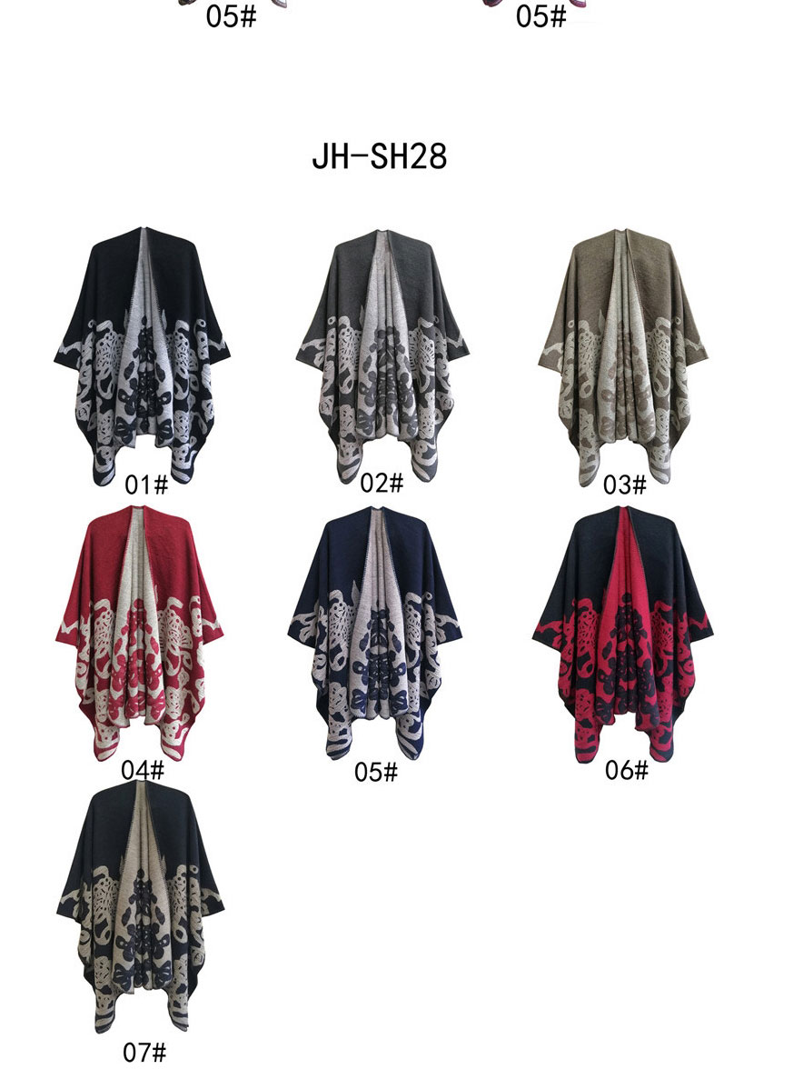 Fashion Sh36-01 Red Geometric Jacquard Split Shawl,knitting Wool Scaves