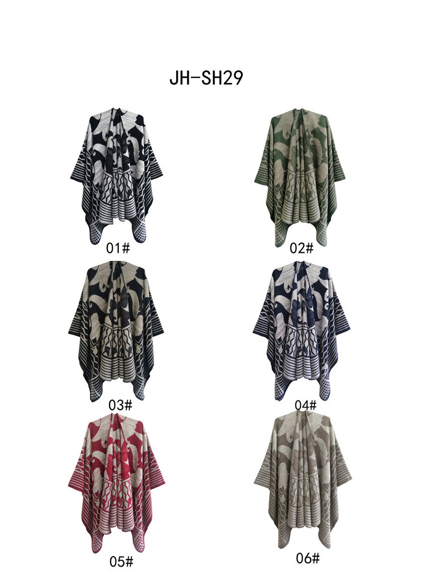 Fashion Sh26-01 Navy Geometric Jacquard Split Shawl,knitting Wool Scaves