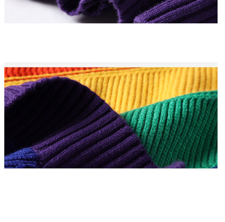 Fashion Rainbow Colors Contrast Knit Turtleneck Sweater,Sweater