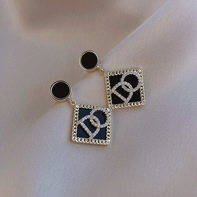 Fashion Black Alloy Diamond Letter Earrings,Stud Earrings
