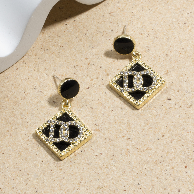 Fashion Black Alloy Diamond Letter Earrings,Stud Earrings