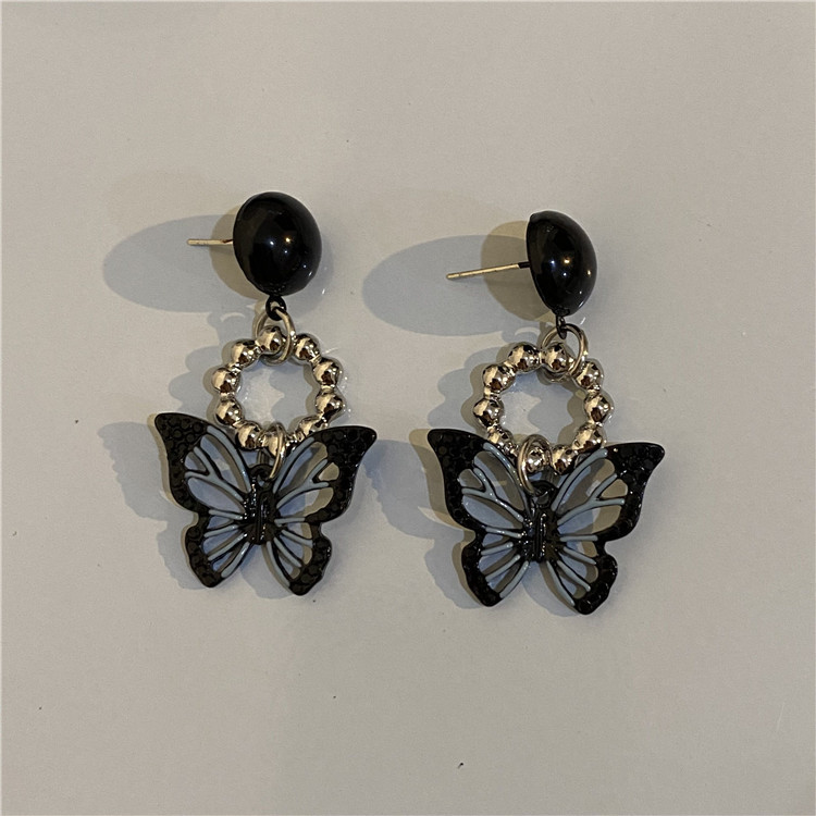 Fashion Black Alloy Hollow Butterfly Ring Earrings,Drop Earrings