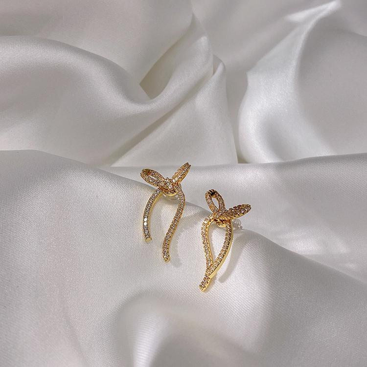 Fashion Gold Color Alloy Diamond Bow Earrings,Stud Earrings