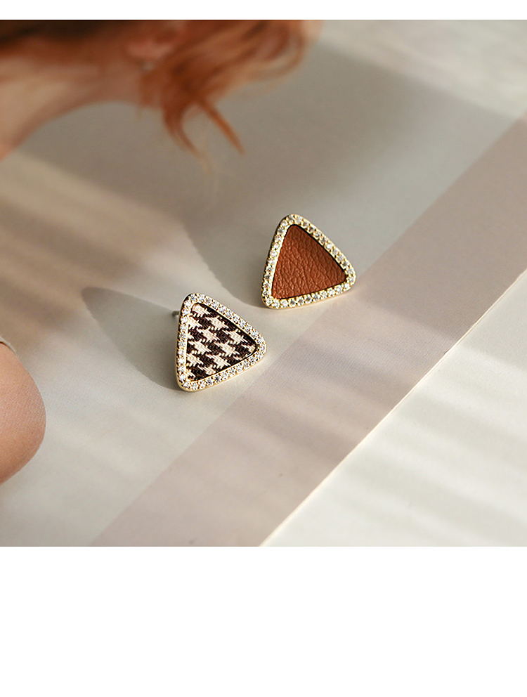 Fashion Picture Section Alloy Triangle Houndstooth Leather Asymmetrical Stud Earrings,Stud Earrings