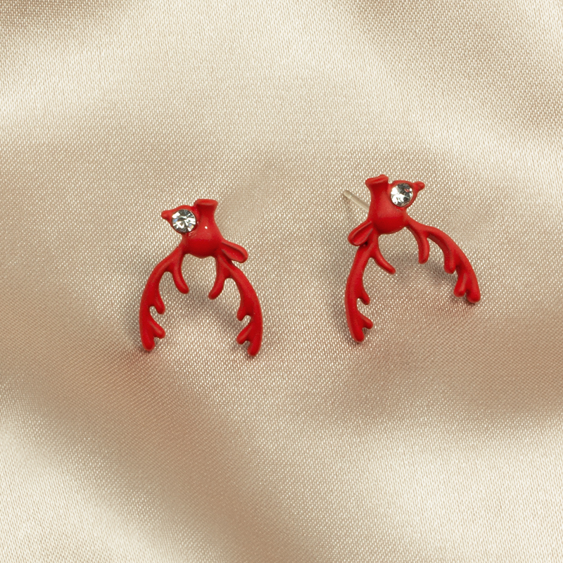 Fashion Red Alloy Point Diamond Antler Earrings,Stud Earrings