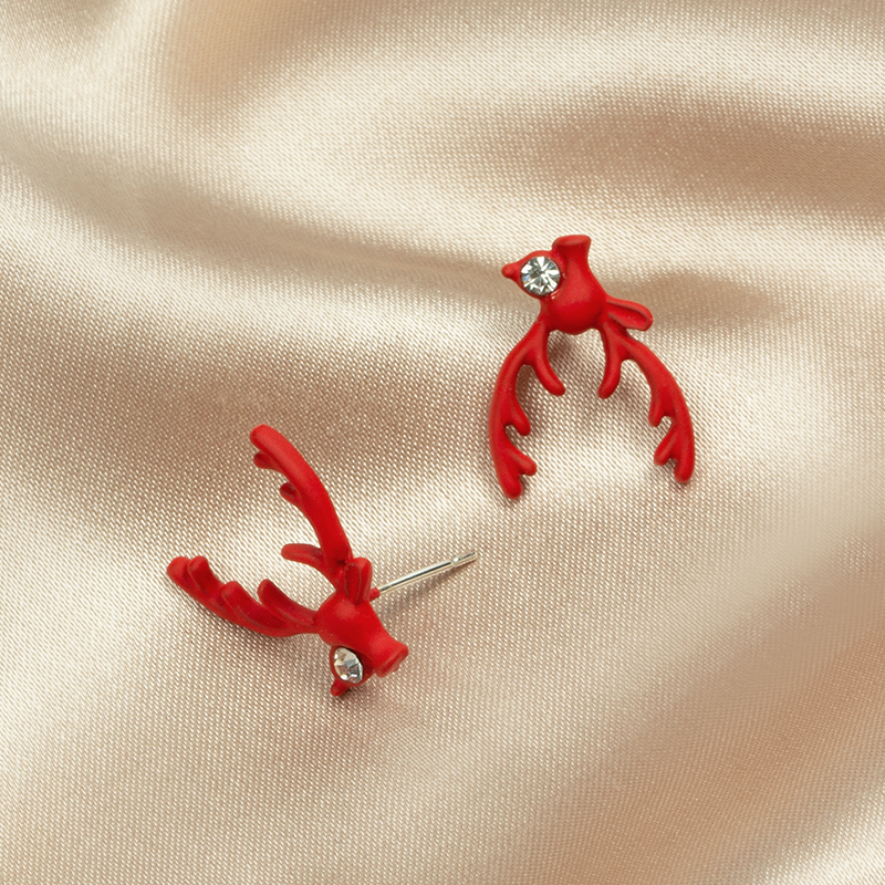 Fashion Red Alloy Point Diamond Antler Earrings,Stud Earrings