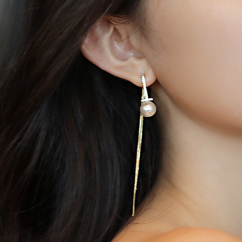 Fashion Gold Color Alloy Geometric Pearl Tassel Earrings,Drop Earrings