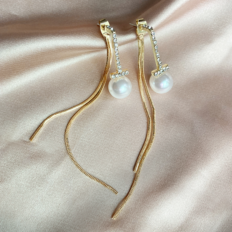 Fashion Gold Color Alloy Geometric Pearl Tassel Earrings,Drop Earrings