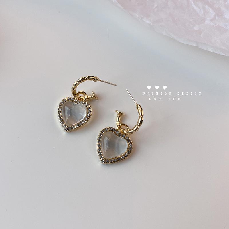 Fashion Gold Color Alloy Inlaid Zirconium Transparent Love Earrings,Stud Earrings