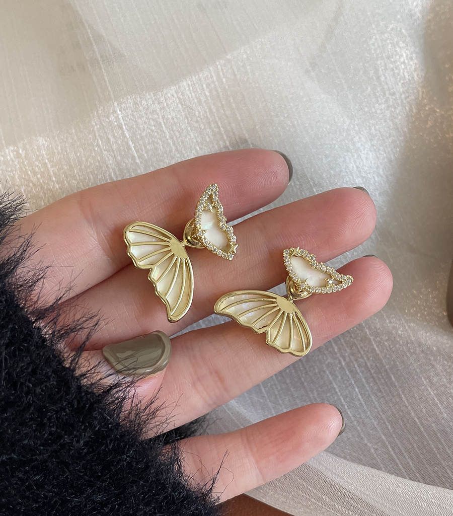 Fashion Gold Color Alloy Diamond Geometric Butterfly Stud Earrings,Stud Earrings