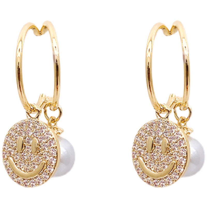 Fashion Gold Color Alloy Diamond Smiley Earrings,Hoop Earrings