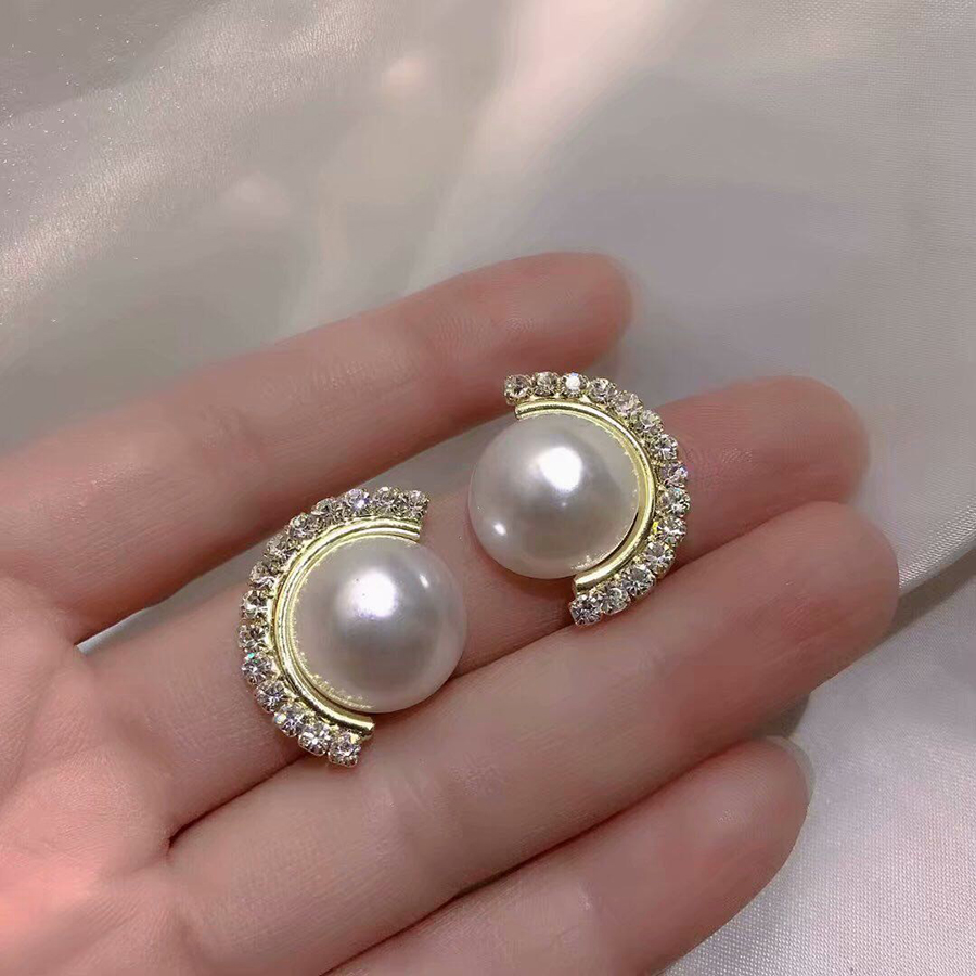 Fashion Gold Color Alloy Diamond Geometric Pearl Stud Earrings,Stud Earrings