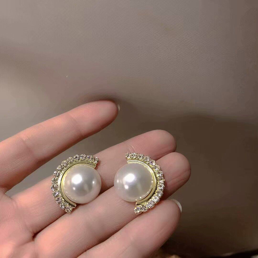 Fashion Gold Color Alloy Diamond Geometric Pearl Stud Earrings,Stud Earrings