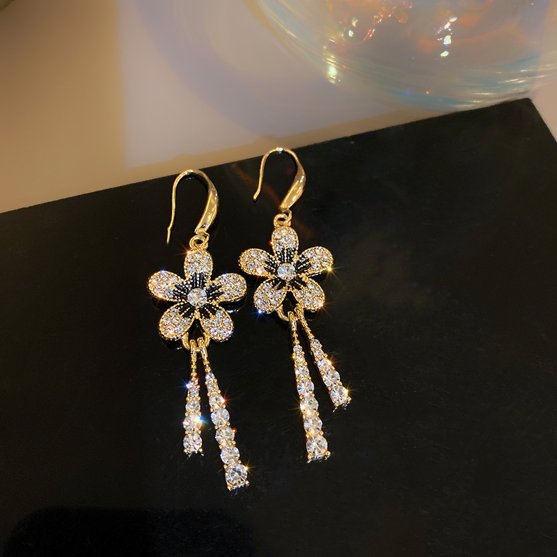 Fashion Gold Color Alloy Flower Tassel Earrings,Drop Earrings