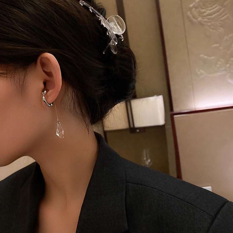 Fashion Silver Color Alloy Geometric Crystal Tassel Ear Bone Clip,Clip & Cuff Earrings