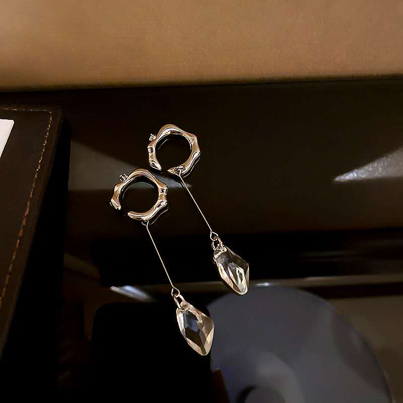 Fashion Silver Color Alloy Geometric Crystal Tassel Ear Bone Clip,Clip & Cuff Earrings