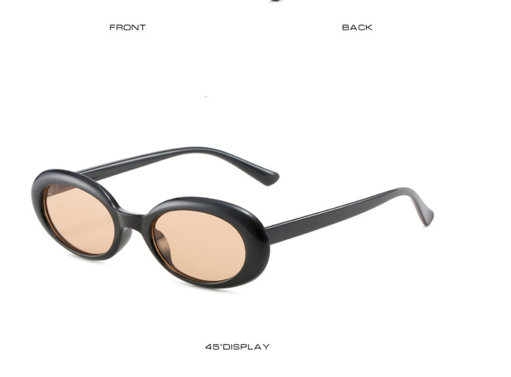 Fashion Black Framed Light Tea Slices Oval Small Frame Sunglasses,Women Sunglasses