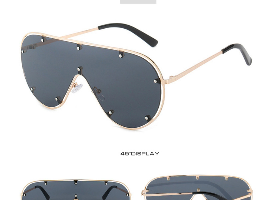 Fashion Gold Color Frame Champagne Slices Studded Toad Large Frame Sunglasses,Women Sunglasses