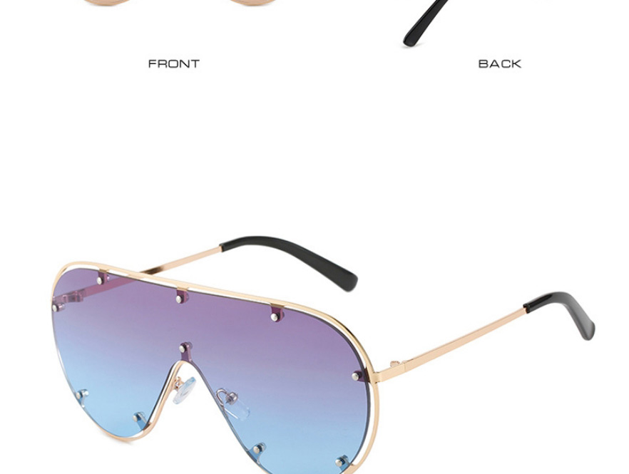 Fashion Gold Color Frame Purple Powder Tablets Studded Toad Large Frame Sunglasses,Women Sunglasses