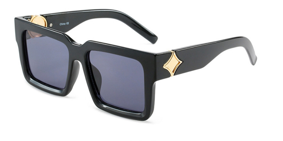 Fashion Black Frame Black Film Large Square Frame Sunglasses,Women Sunglasses