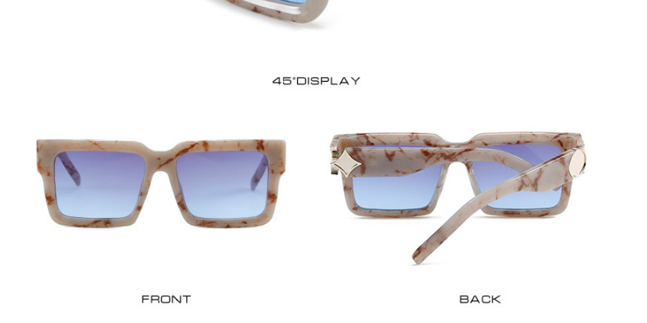 Fashion White Porcelain Pattern Gray-blue Film Large Square Frame Sunglasses,Women Sunglasses
