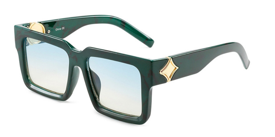 Fashion Green Frame Green Tea Slices Large Square Frame Sunglasses,Women Sunglasses