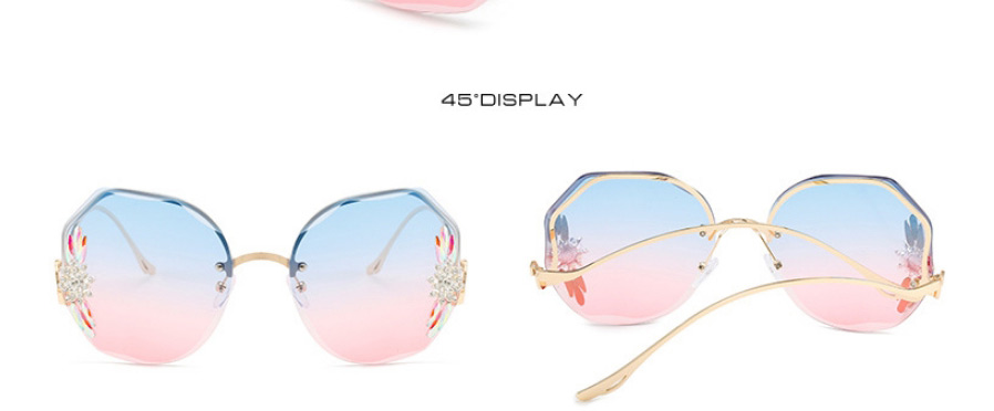 Fashion Double Tea Slices In Gold Color Frame Diamond-studded Polygon Rimless Sunglasses,Women Sunglasses