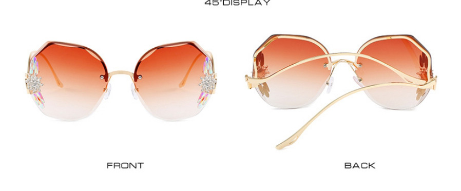 Fashion Gold Color Frame Blue Powder Tablets Diamond-studded Polygonal Rimless Sunglasses,Women Sunglasses