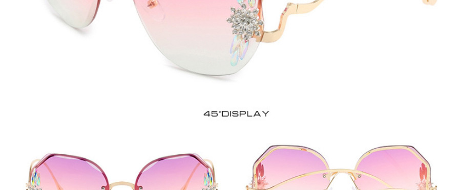 Fashion Double Tea Slices In Gold Color Frame Diamond-studded Polygon Rimless Sunglasses,Women Sunglasses