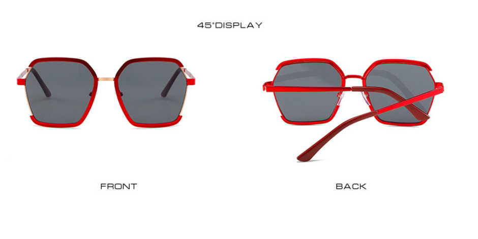 Fashion Red Frame All Gray Film Metal Two-tone Paint Gradient Sunglasses,Women Sunglasses