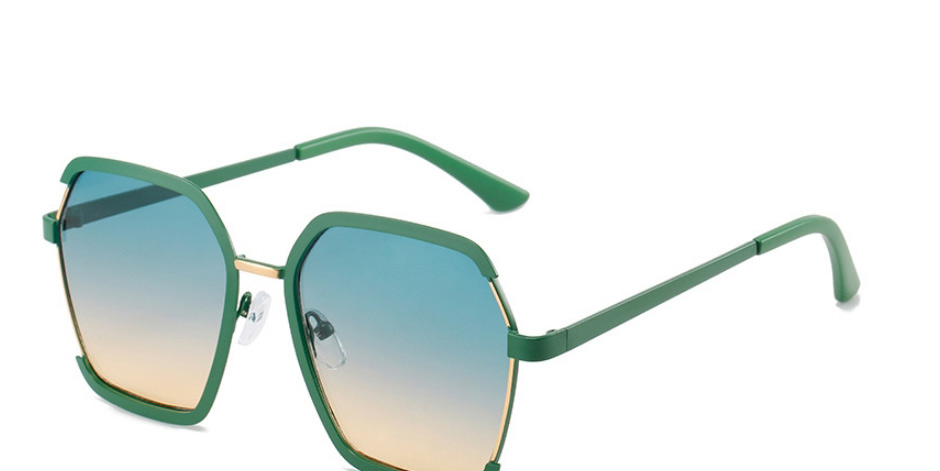 Fashion Green Frame Green Yellow Piece Metal Two-tone Paint Gradient Sunglasses,Women Sunglasses