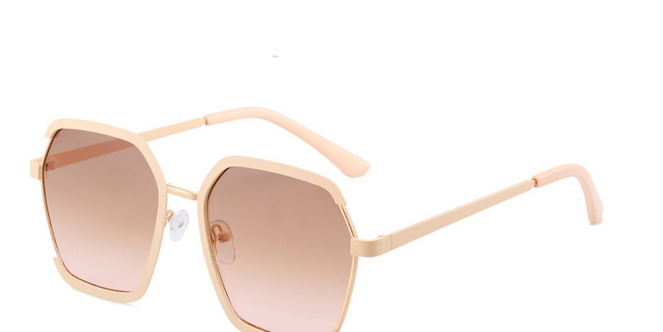Fashion Brown Frame Tea Slices Metal Two-tone Paint Gradient Sunglasses,Women Sunglasses
