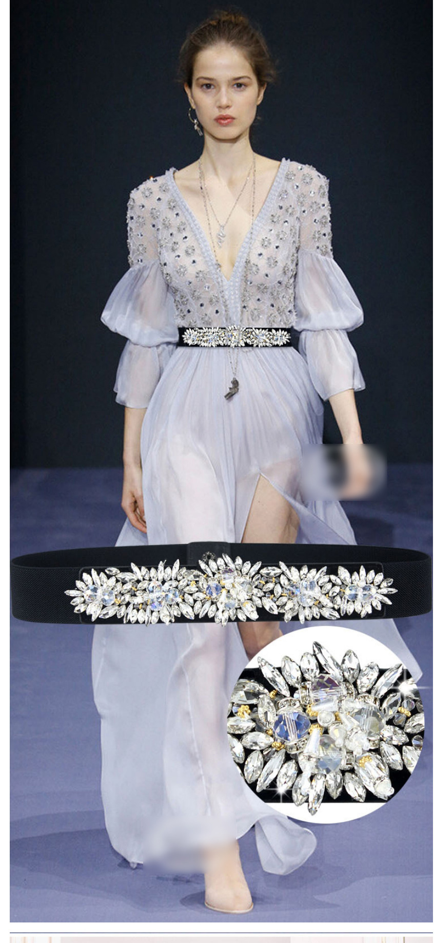 Fashion Champagne Crystal Crystal Diamond Wide Band Belt,Wide belts