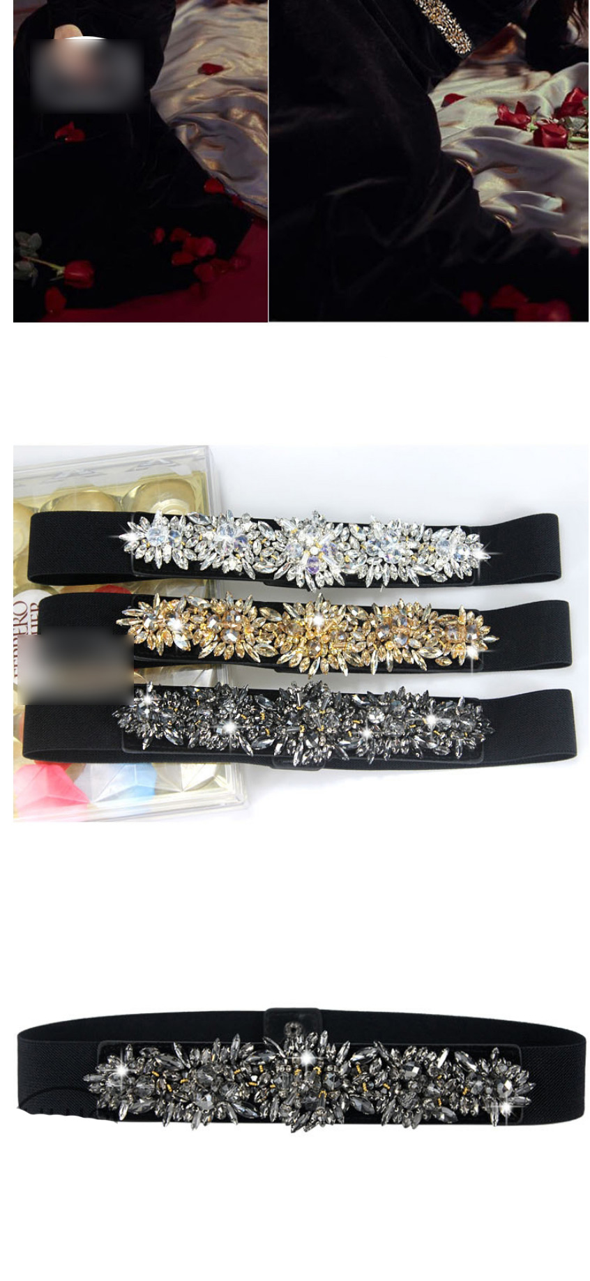 Fashion Champagne Crystal Crystal Diamond Wide Band Belt,Wide belts