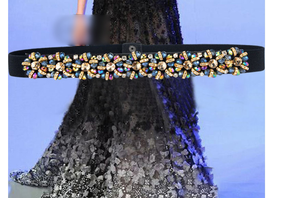 Fashion Champagne Crystal Crystal Diamond Elastic Wide-sided Belt,Wide belts