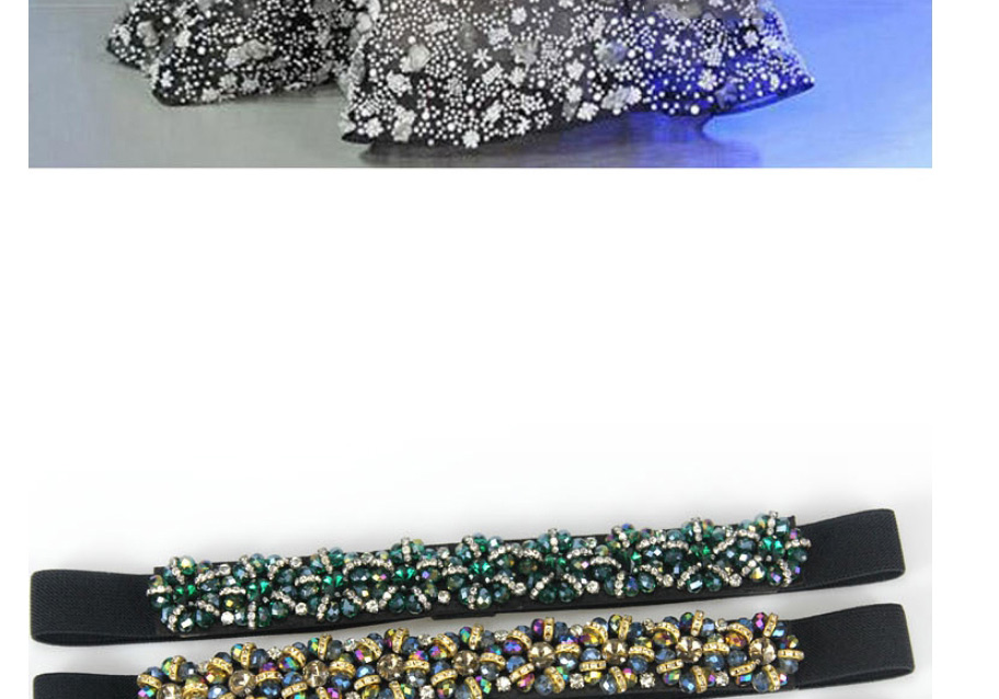 Fashion Green Crystal Crystal Diamond Elastic Wide-sided Belt,Wide belts