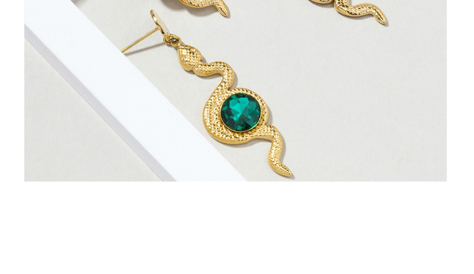 Fashion Green Diamond Stainless Steel Inlaid Zirconium Snake-shaped Earrings,Earrings