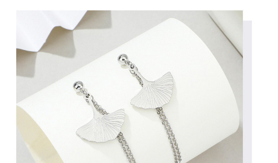 Fashion Steel Color Stainless Steel Fan-shaped Tassel Earrings,Earrings