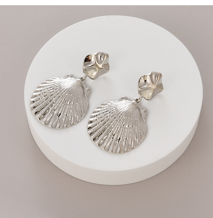 Fashion Silver Alloy Shell Fan Stud Earrings,Stud Earrings