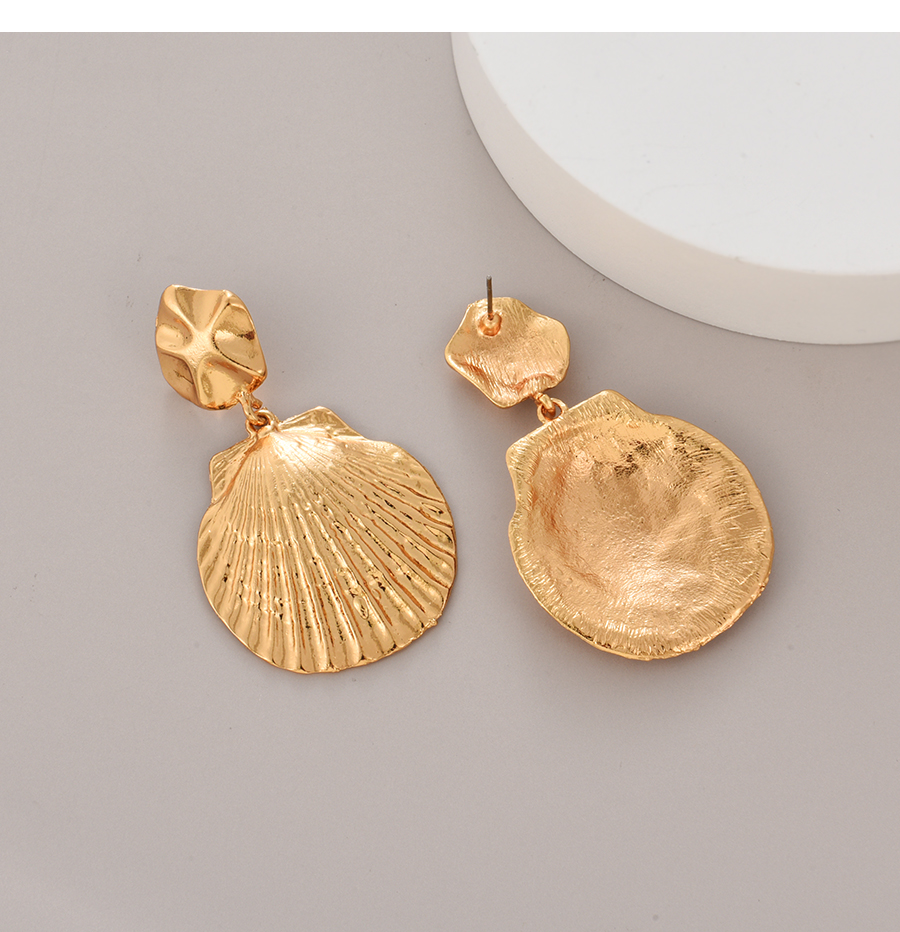Fashion Gold Alloy Shell Fan Stud Earrings,Stud Earrings
