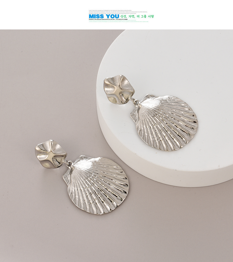 Fashion Silver Alloy Shell Fan Stud Earrings,Stud Earrings