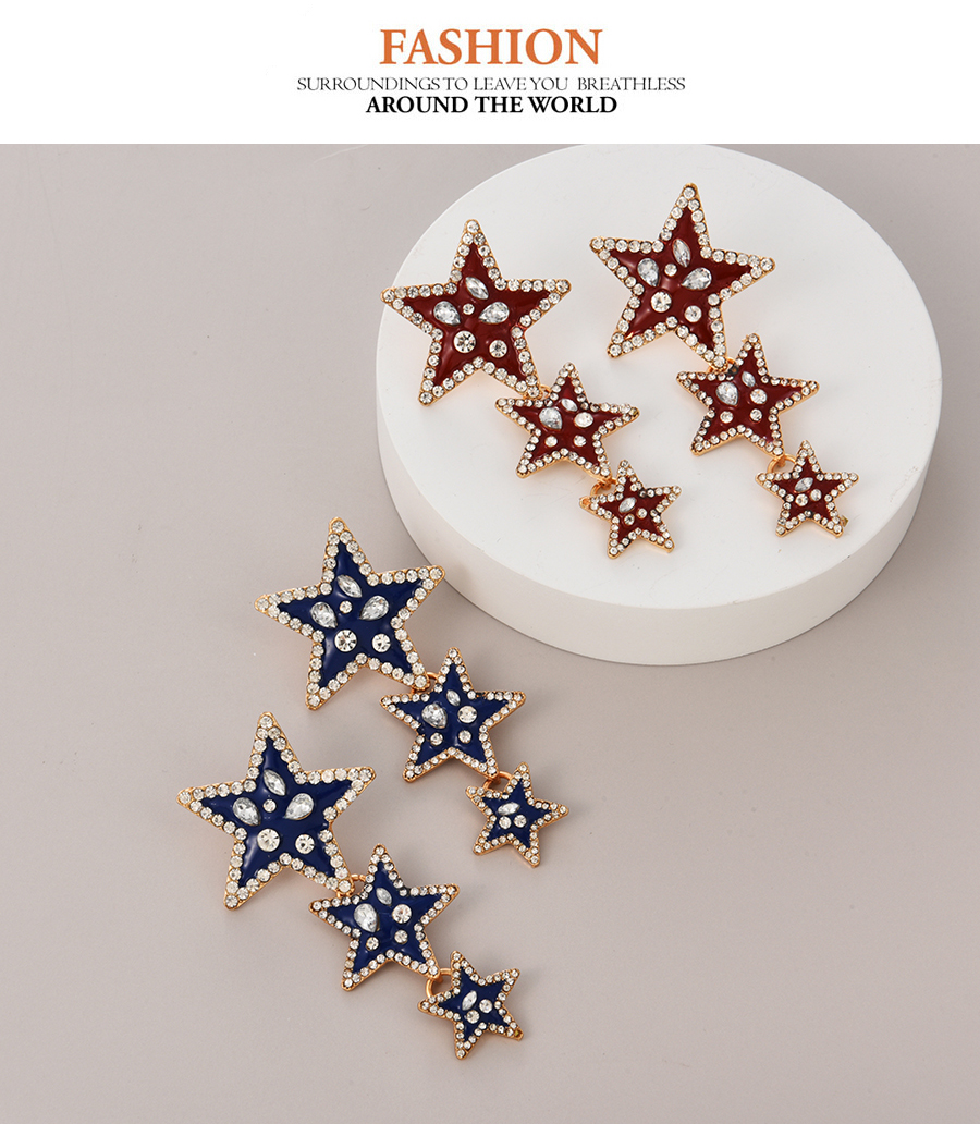 Fashion Milky Alloy Diamond Five-pointed Star Stud Earrings,Stud Earrings
