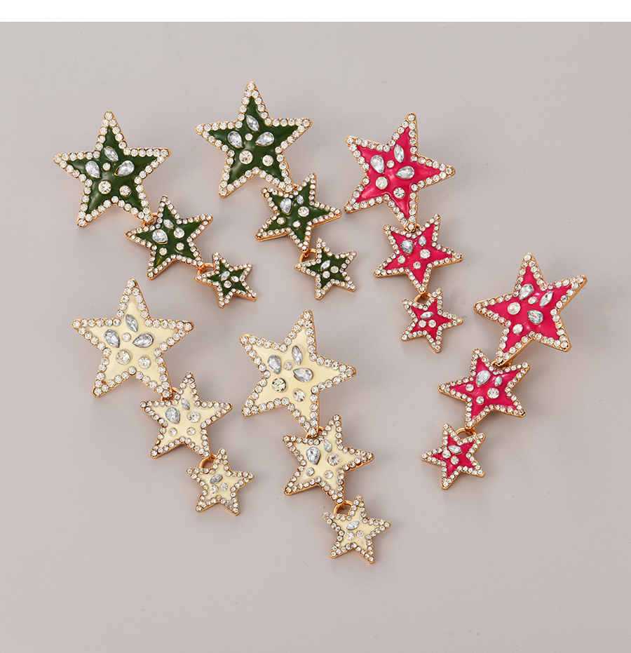 Fashion Milky Alloy Diamond Five-pointed Star Stud Earrings,Stud Earrings